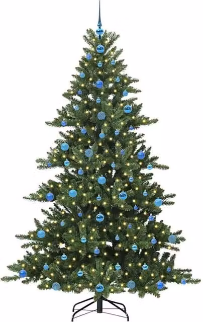 Berkfield Home Elegant Green PVC Artificial Hinged Christmas Tree with 300 Warm White LEDs, Height: 210 cm