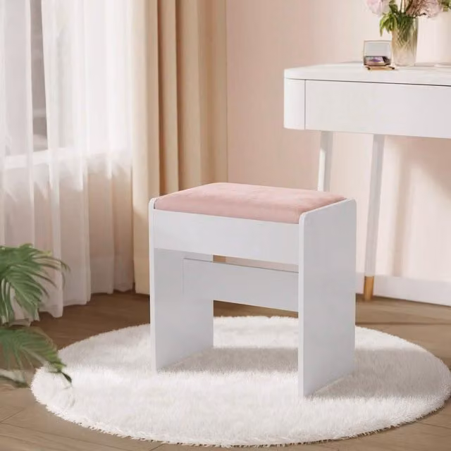 VASAGLE White Velvet Makeup Stool