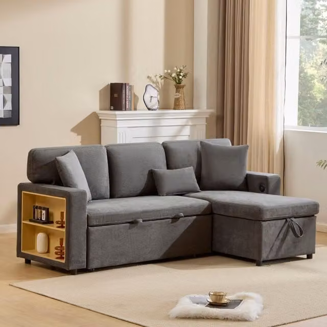 Matteo Reversible L-Shaped Corner Sofa Bed with Storage and USB Charging in Grey – 1