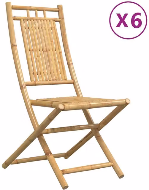 Berkfield Home Set of 6 Folding Bamboo Garden Chairs in Brown, W/D/H: 46 x 46 x 99 cm