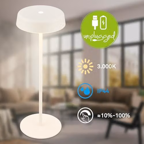 Briloner Rechargeable LED Table Lamp, Dimmable Touch Control, IP44 Waterproof, Warm White, White, W/D/H: 13 x 13 x 36.5 cm – 2