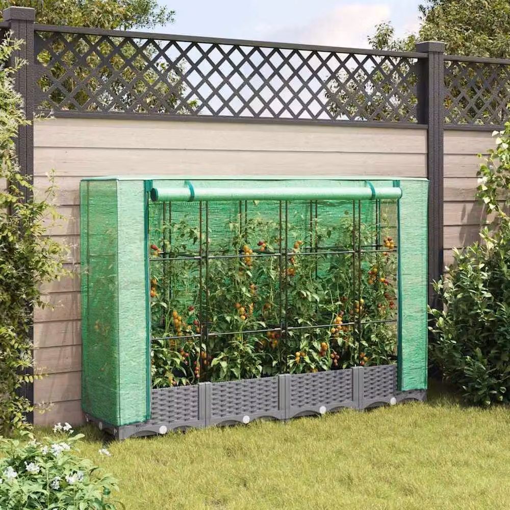 Berkfield Home Raised Bed with Greenhouse Cover in Light Grey, W/D/H: 160 x 40 x 123 cm – 2