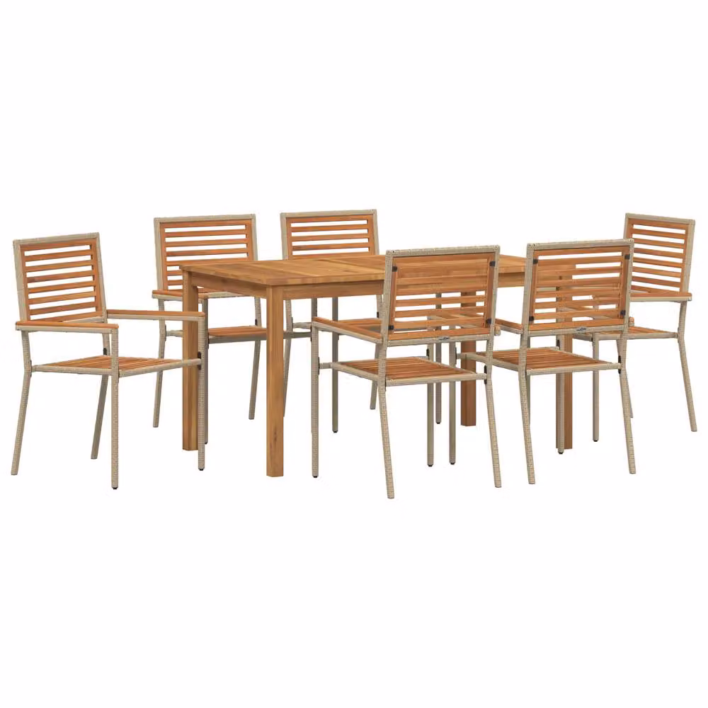Berkfield Home 7 Piece Garden Dining Set in Beige Poly Rattan and Acacia Wood – 2