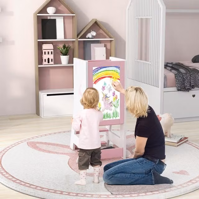 COSTWAY 2-in-1 Toddler Kitchen Stool Helper in White