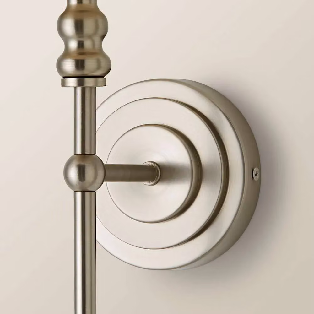 ValueLights Maggie Candlestick Wall Light with Linen Tapered Shade and Bulb in Silver – 3