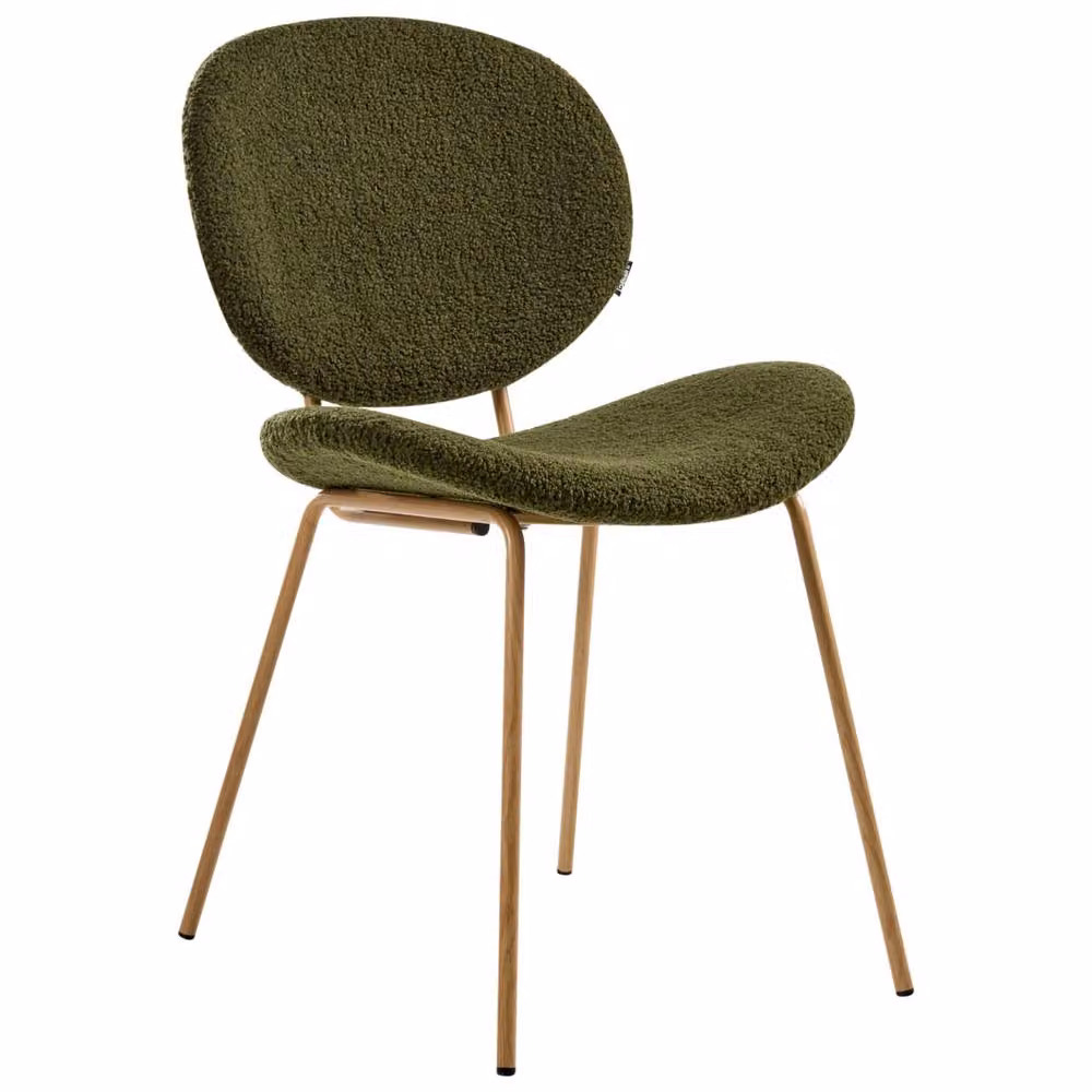 Wyld and Coco Set of 2 Dark Green Boucle Dining Chairs with Metal Legs – 3