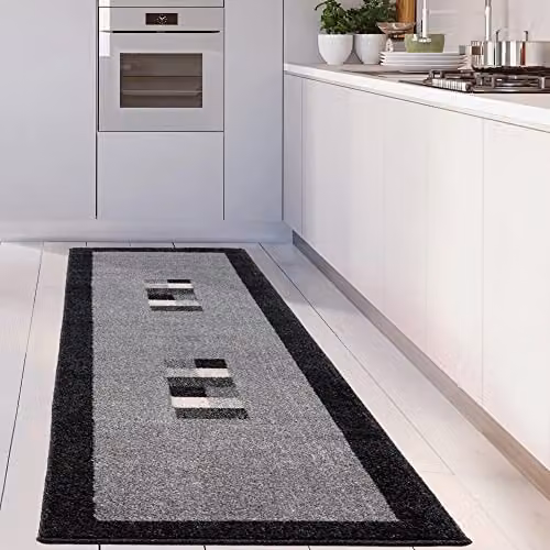 THE RUGS Modern Plain Grey and Black Area Rug, W/D/H: 60 x 240 cm – 3