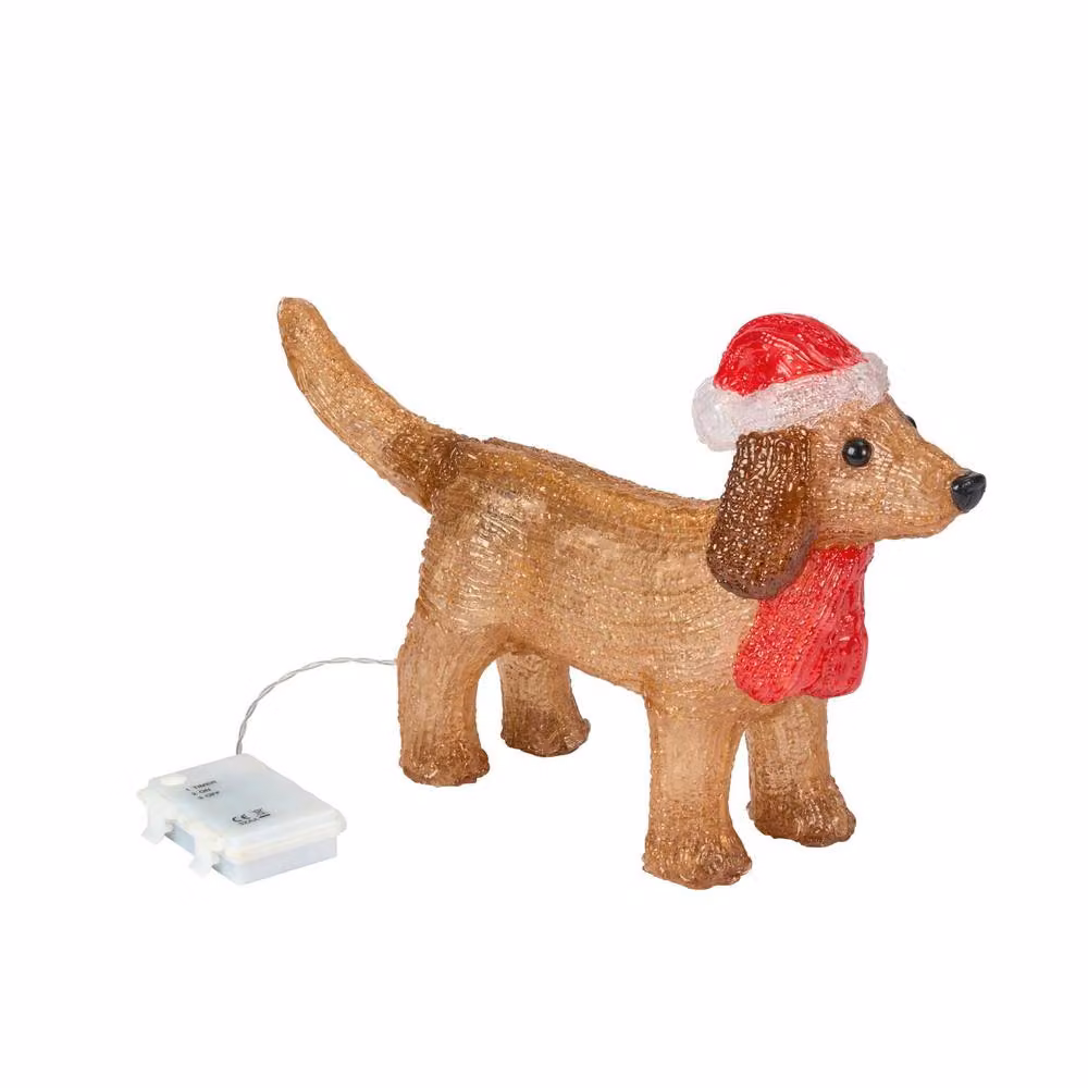 mysmartbuy Brown Dachshund Dog Christmas Tabletop Decoration with Cool White LEDs, W: 25 cm, H: 28 cm – 2