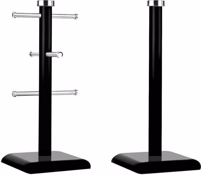FORGEVIO Black Metal Mug Tree and Freestanding Kitchen Roll Holder Set