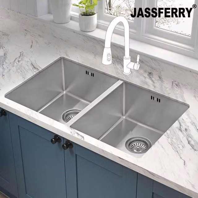 JASSFERRY Stainless Steel Undermount Double Bowl Kitchen Sink in Silver – 1