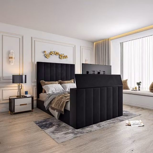 Casani Modern Upholstered Velvet Bed Frame in Grey Fabric, W/D/H: 90 x 190 cm