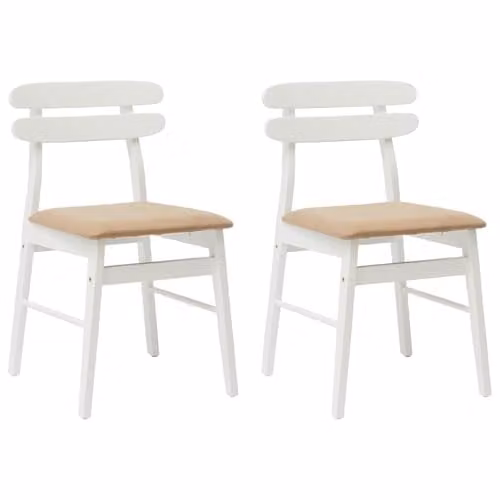 vidaXL Set of 2 Vintage Dining Chairs in White and Brown Rubberwood with Fabric Seats