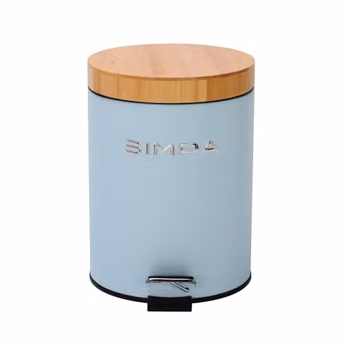Simpa 5L Soft-Closing Pedal Dustbin with Bamboo Lid in Blue