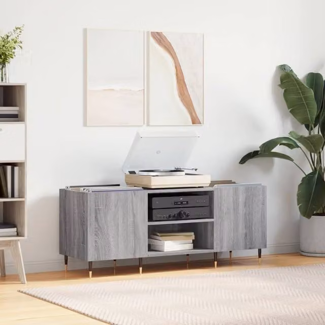 Berkfield Home Record Cabinet in Grey Sonoma, W/D/H: 121 x 38 x 48 cm