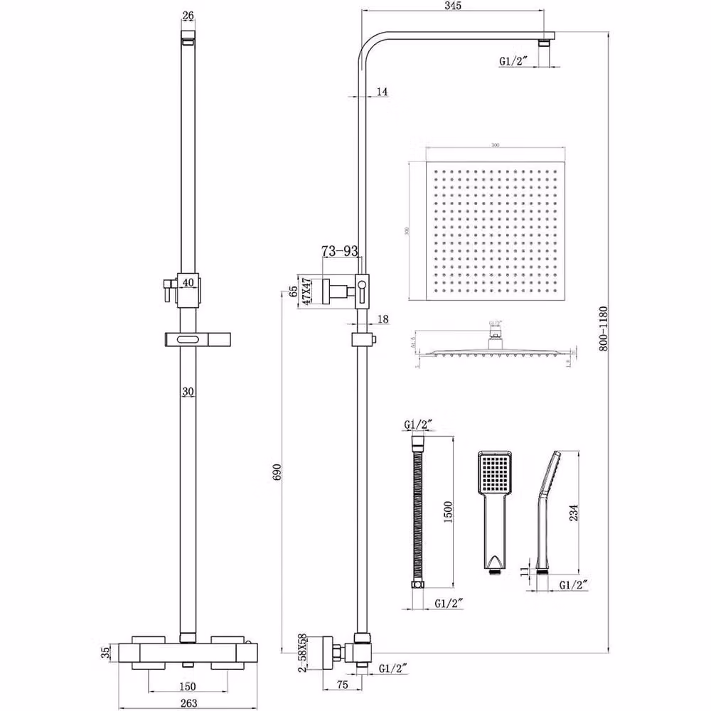 NESTLUNE Silver Thermostatic Exposed Twin Head Shower Mixer Set with Single Lever and Safety Stop – 2
