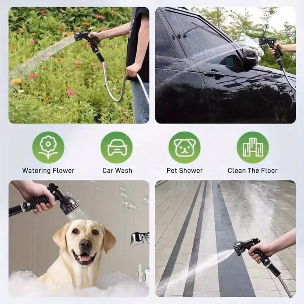 ATEK 25ft Anti-Kink Garden Hose Pipe with Spray Nozzle and Steel Reel in Silver – 5