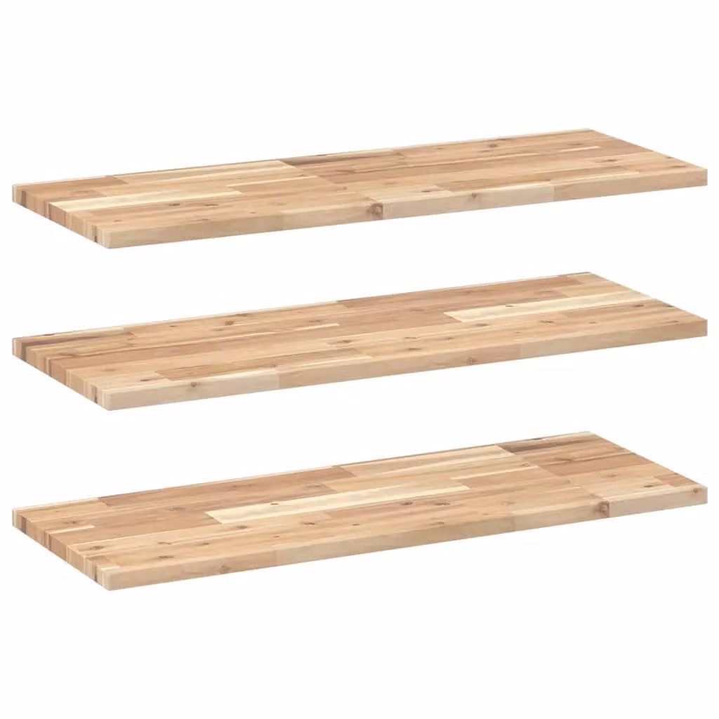 Berkfield Home Set of 3 Floating Wall Mounted Shelves in Brown Untreated Solid Acacia Wood, W: 100 cm, D: 30 cm, H: 2 cm
