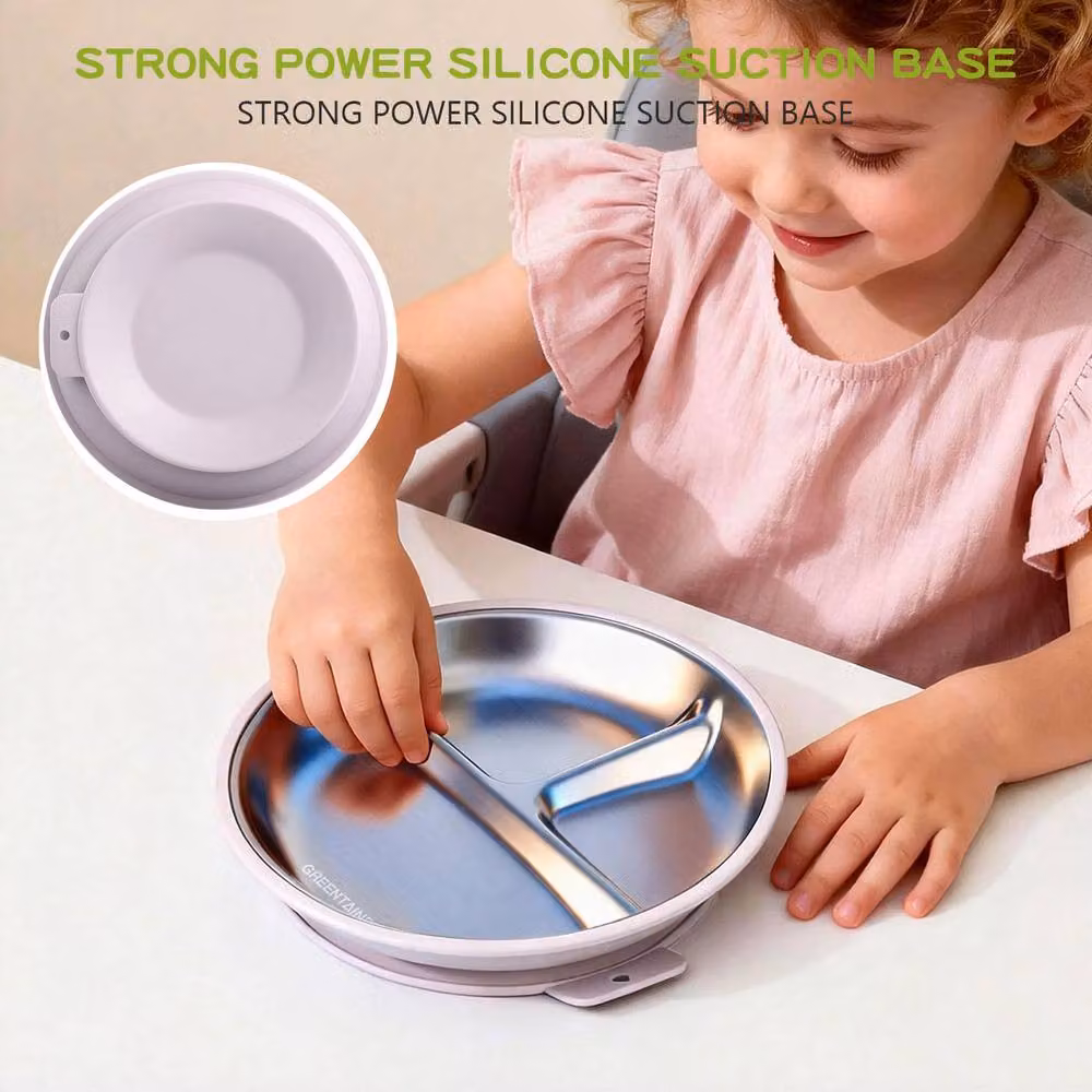 Greentainer 3-Piece Multicolour Silicone Divided Feeding Set with Suction Base and Stainless Steel – 4