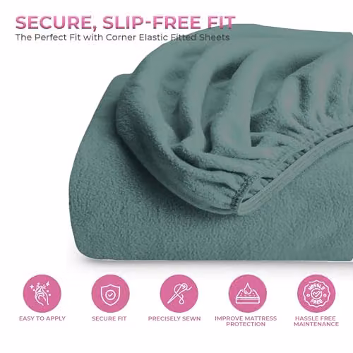 Snug City Teddy Fleece Extra Deep Fitted Sheet, Petrol, Double, Depth: 30 cm – 4