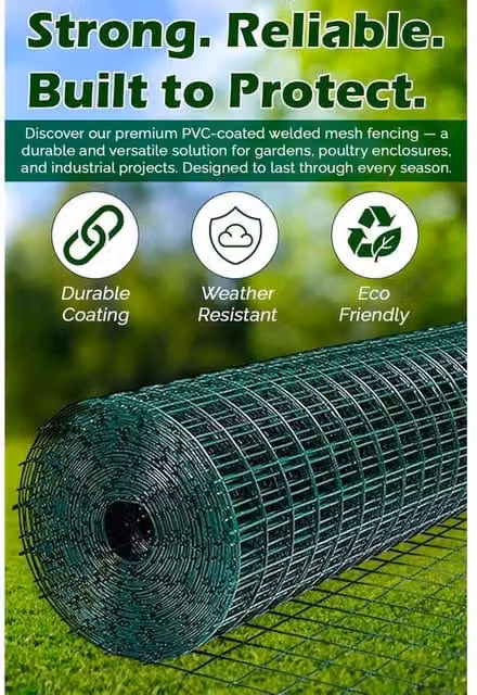 Hygrad PVC Coated Welded Mesh Fence Wire Guard Barrier Netting, Green, H: 120 cm, W: 25.4 cm, D: 0.9 cm – 1