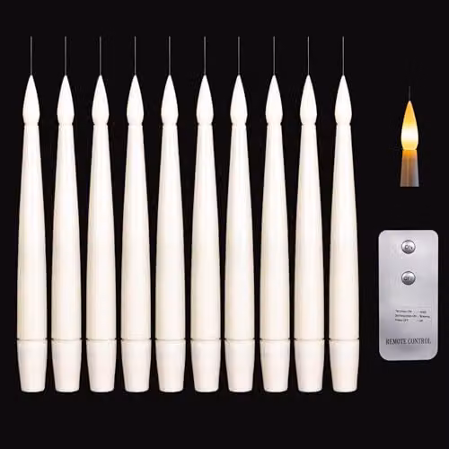 Samuel Alexander Set of 10 Floating Beige Battery Operated LED Candles with Remote Control and Flicker Effect, 15 cm – 1