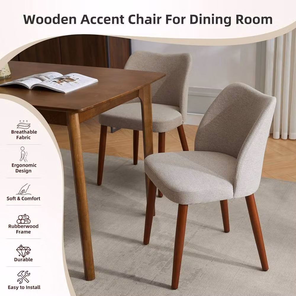 London Boutique Modern Upholstered Dining Chairs Set of 2 in Camel – 5