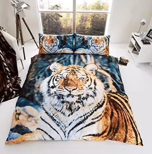 Gaveno Cavailia 3D Wildlife Brown Tiger Bed Set with Duvet Cover and Pillowcase, Multicolour, W: 180 cm, H: 200 cm – 1