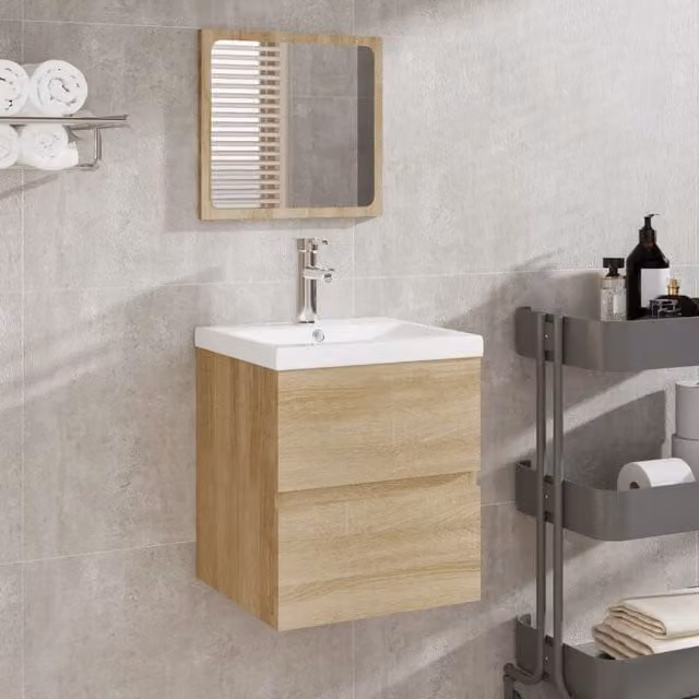 Berkfield Home Sonoma Oak Bathroom Sink Cabinet with Basin and Mirror in Brown – 1