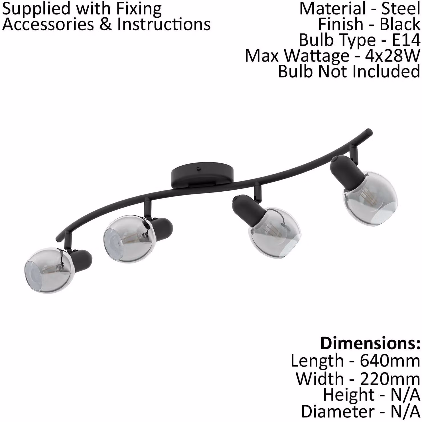 Loops Quad Ceiling Spotlight and 2x Matching Wall Lights in Black with Vaporised Glass Shades – 2