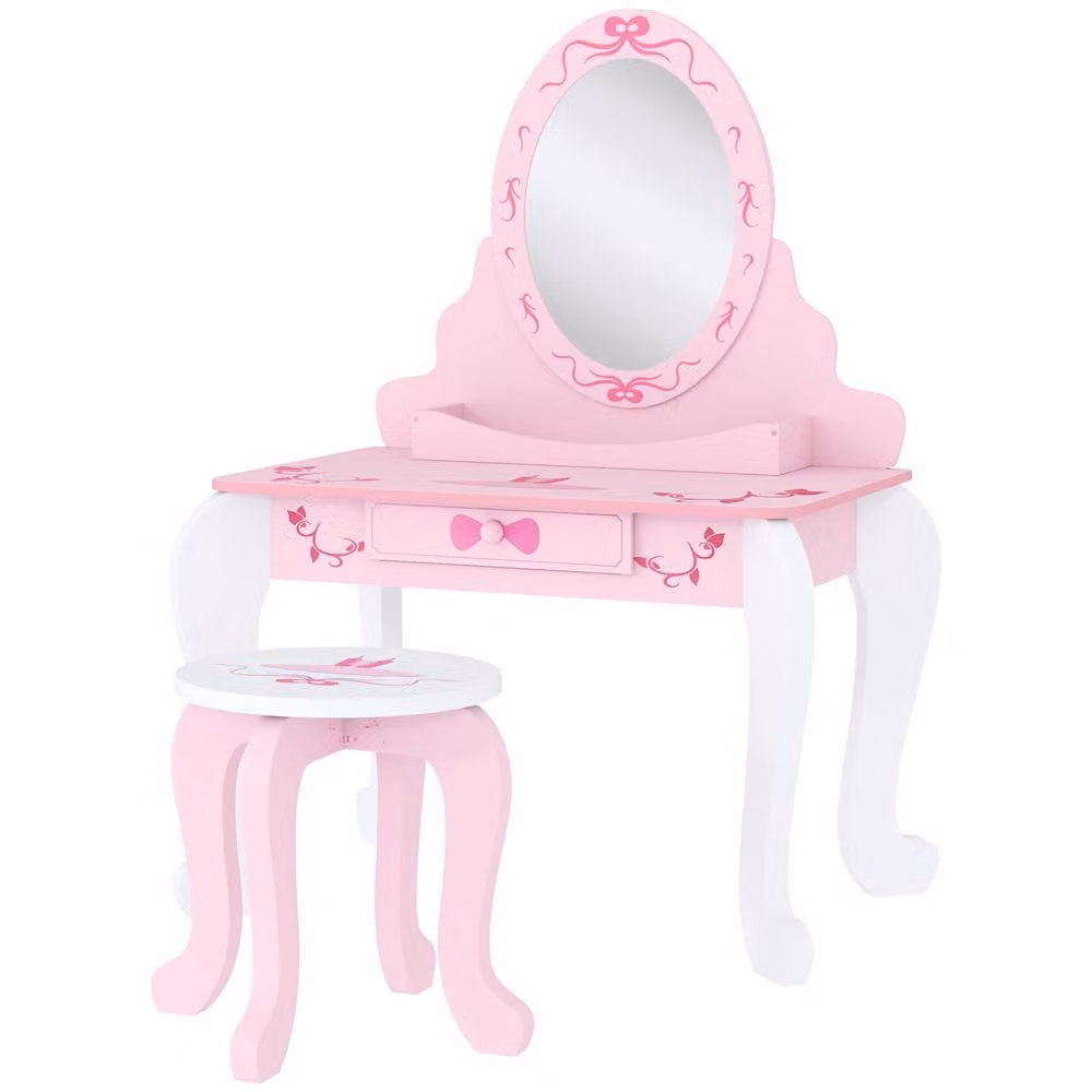 STILVORA Kids Dressing Table Set with Stool in Pink – 2