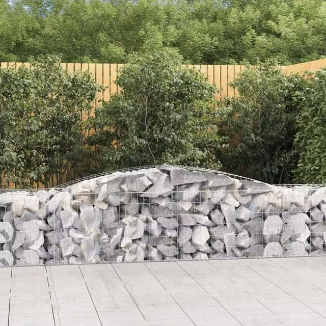 Berkfield Home Arched Gabion Baskets, 3 Piece Set, Silver Galvanised Steel, W: 400 cm, D: 50 cm, H: 60-80 cm – 1