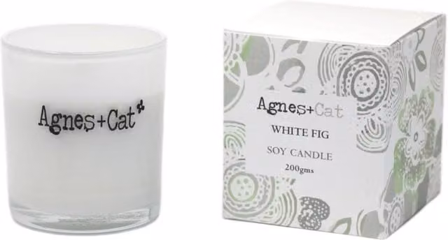 KDMD Agnes & Cat White Fig Fruity Soy Votive Candle in White and Silver Glass