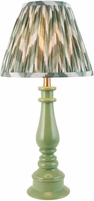 Netlighting Myrtle Green Table Lamp with Green Fabric Zigzag Shade and Gold/Brass Details, 25 cm