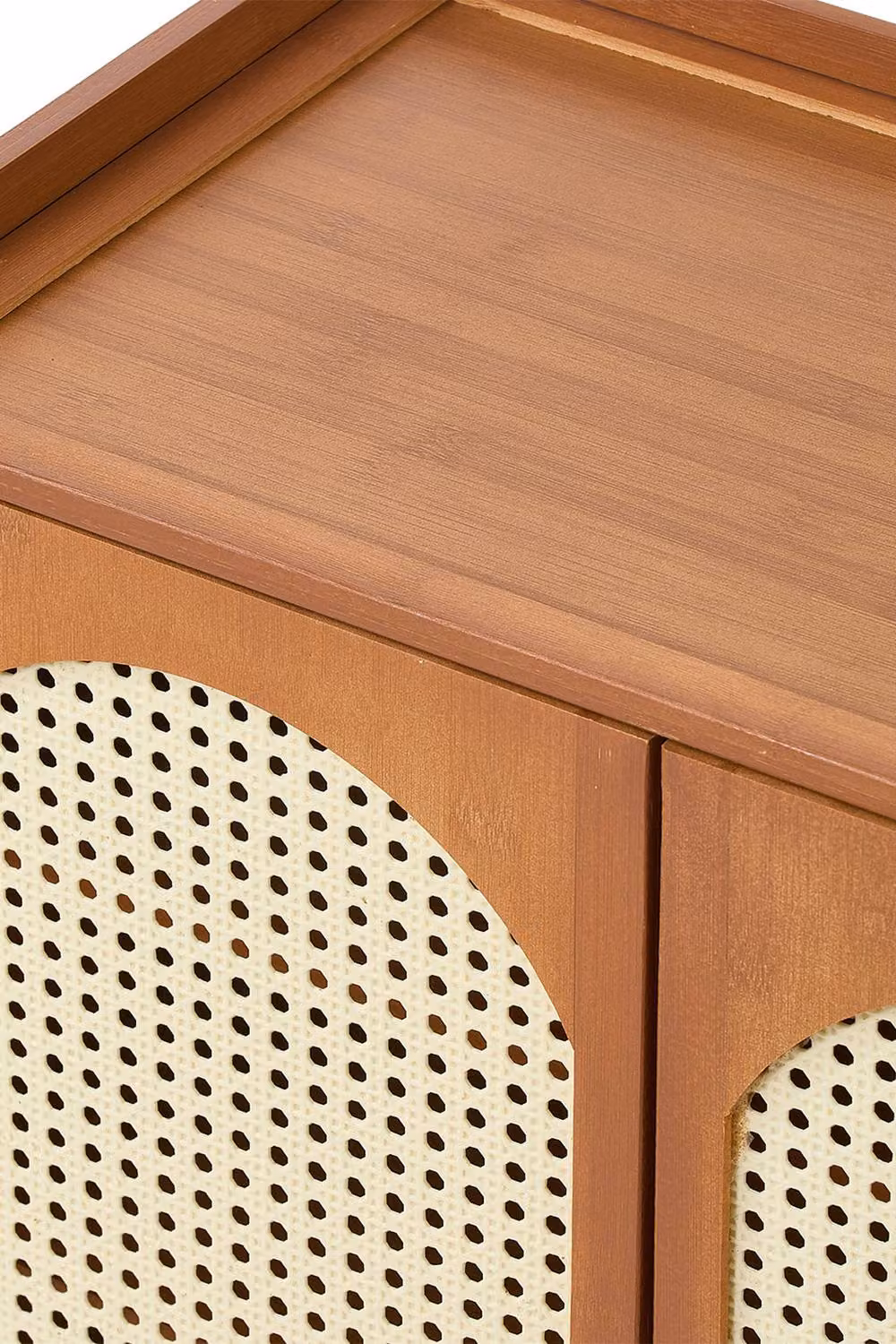H&O Direct Rustic Brown Shoe Storage Cabinet with Rattan Hinged Doors and Internal Shelves, W/D/H: 110.0 x 59.0 x 2.0 cm – 4