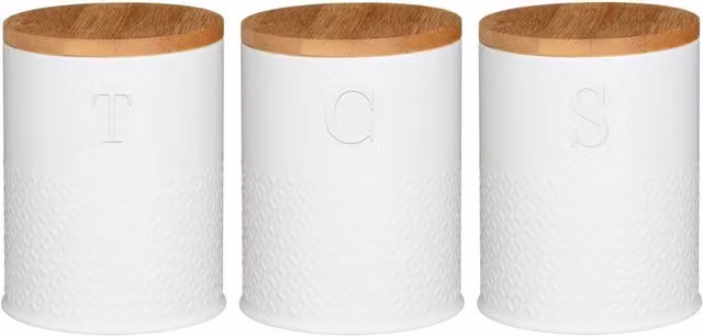 Comfort & You Set of 3 White Embossed Knit Effect Ceramic Airtight Kitchen Canisters
