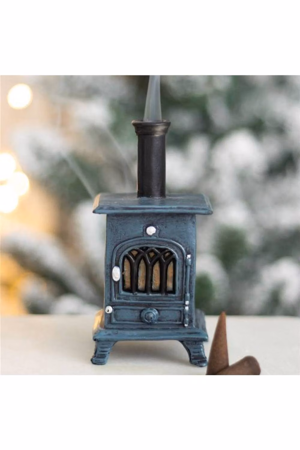 KDMD Rustic Ceramic Stove Shaped Incense Cone Burner in Petrol – 4