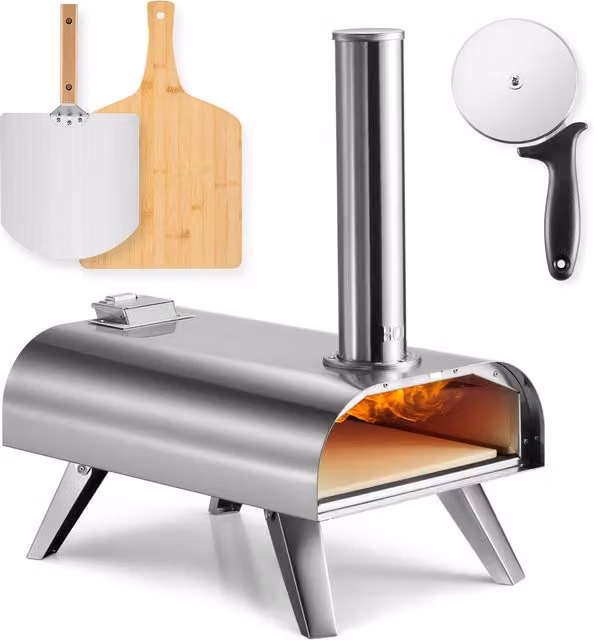 VonHaus Portable Pellet Pizza Oven with Accessories in Silver