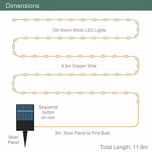 GardenKraft 10279 Solar Powered Micro LED Outdoor String Lights with 100 Warm White Lights and Copper Cord, IP44 Weatherproof – 5