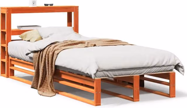 Berkfield Home Rustic Solid Wood Pine Bed Frame in Wax Brown, W/D/H: 100 x 200 cm