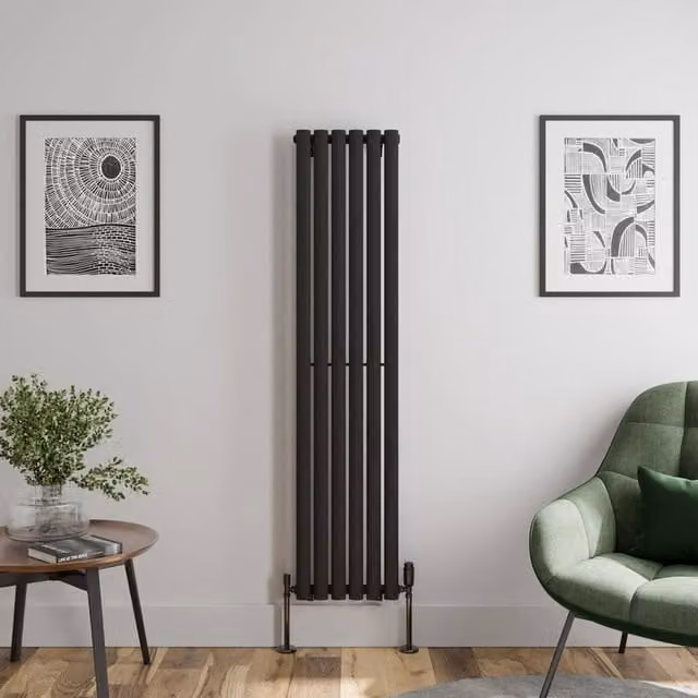 Temprazo Black Oval Tube Single Panel Vertical Designer Radiator, H: 160 cm, W: 36 cm