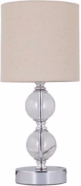 First Choice Lighting Chrome Two Ball Table Lamp with Silver Fabric Shade