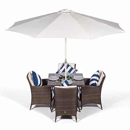 Thats Furniture Savannah 4 Seater Rattan Garden Dining Set with Square Table and Ice Bucket in Brown – 1