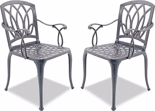Centurion Supports Positano Set of 2 Large Garden and Patio Chairs with Armrests in Black Powder Coated Cast Aluminium – 1