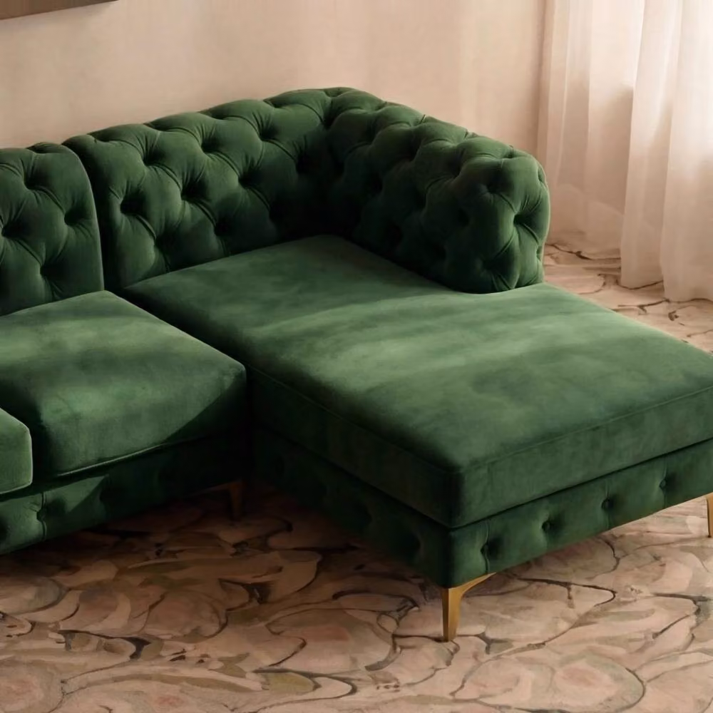 Sofaya Monaco Chesterfield 4 Seater L-Shaped Sofa in Green Velvet with Right Hand Facing Chaise – 2