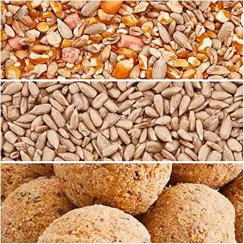 Happy Beaks Premium Wild Bird Food Mix with Sunflower Hearts, Suet Fat Balls and No Mess Seed, 39kg