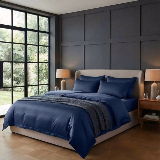 Bedable Super King 100% Cotton Sateen Bedding Bundle in Navy, including Duvet Cover, Fitted Sheet, 4 Pillowcases, Duvet and 4 Pillows – 1