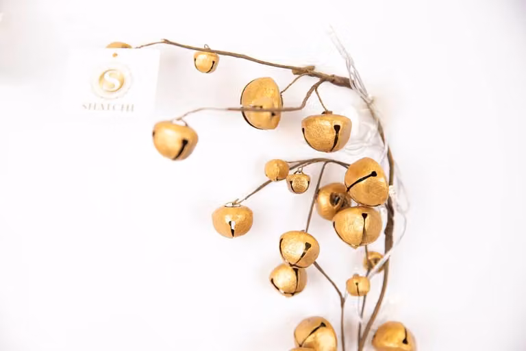 Shatchi Pre-Lit Hanging Garland Decoration with Golden Bells and 20 Warm White LEDs in Gold, 150 cm