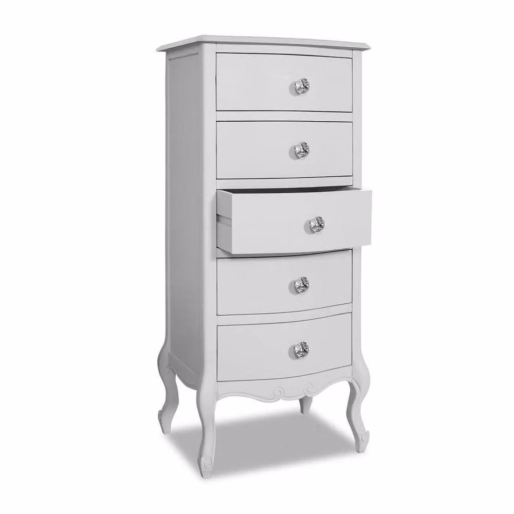 Statement Furniture Juliette Vintage Chic 5 Drawer Tallboy in White, H 120 cm x W 40 cm x D 53 cm – 2
