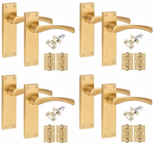 Golden Grace Victorian Astrid Long Backplate Door Handle Set in Satin Brass