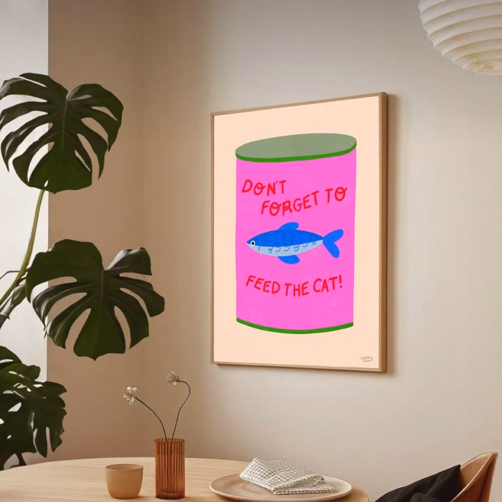 The Paper Tail Feed The Cat Multicolour Art Print, W: 21.0 cm, H: 29.7 cm – 2